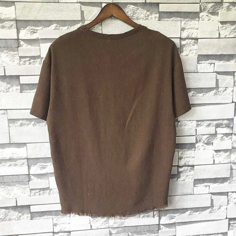 Summer Ripped Hold O Neck Κοντομάνικο Ανδρικό Μπλουζάκι Μόδα Harajuku Hip Hop Punk Ακανόνιστα ρούχα Grunge Streetwear Coffee Grey