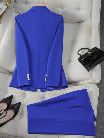 S-8XL Γυναικείο επίσημο παντελόνι σετ 2 τεμαχίων Γυναικείο μακρυμάνικο τριπλό στήθος επαγγελματικό φόρεμα σακάκι και παντελόνι