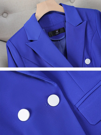 S-8XL Дамски официален костюм с панталон Комплект от 2 части Дамски дамски бизнес облекла с тройни гърди с дълъг ръкав, сако и панталон