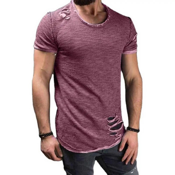 НОВА модерна тениска с О-образно деколте, разкъсани мъжки тениски с къс ръкав, младежко хип-хоп улично облекло, ежедневни горнища, тениски, камитки
