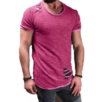 НОВА модерна тениска с О-образно деколте, разкъсани мъжки тениски с къс ръкав, младежко хип-хоп улично облекло, ежедневни горнища, тениски, камитки