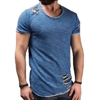 ΝΕΟ μοντέρνο μπλουζάκι με λαιμόκοψη ταλαιπωρημένο κοντομάνικο ανδρικό μπλουζάκι νεανικό χιπ χοπ streetwear casual μπλουζάκια μπλουζάκια καμισέτα