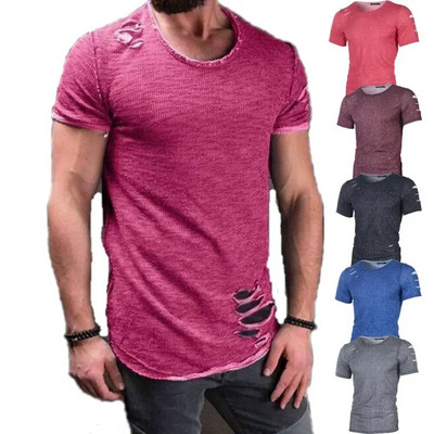 ΝΕΟ μοντέρνο μπλουζάκι με λαιμόκοψη ταλαιπωρημένο κοντομάνικο ανδρικό μπλουζάκι νεανικό χιπ χοπ streetwear casual μπλουζάκια μπλουζάκια καμισέτα
