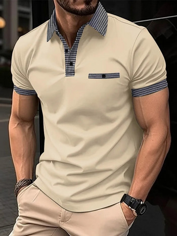 Нова лятна 2023 г. Мъжка ежедневна тениска с къси ръкави, офис мода, тениска с ревери, мъжка дишаща тениска с поло, мъжко облекло