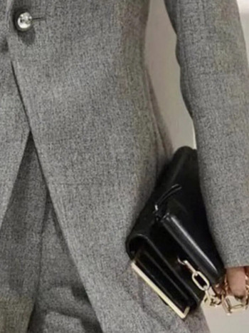 Есенен елегантен бизнес офис блейзър костюм Дамски плътни шикозни ежедневни якета Панталони с висока талия Комплект от 2 части Дамски тоалети Нови
