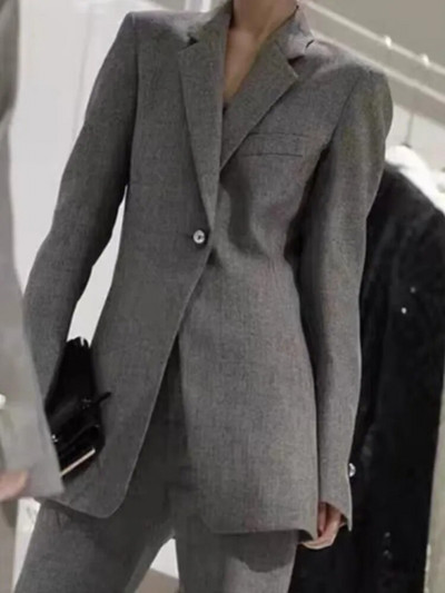 Φθινοπωρινό κομψό επαγγελματικό κοστούμι μπλέιζερ Γυναικείο Solid Chic Casual Μπουφάν Ψηλόμεσο Παντελόνι 2 τεμαχίων Σετ Γυναικεία σύνολα Νέα