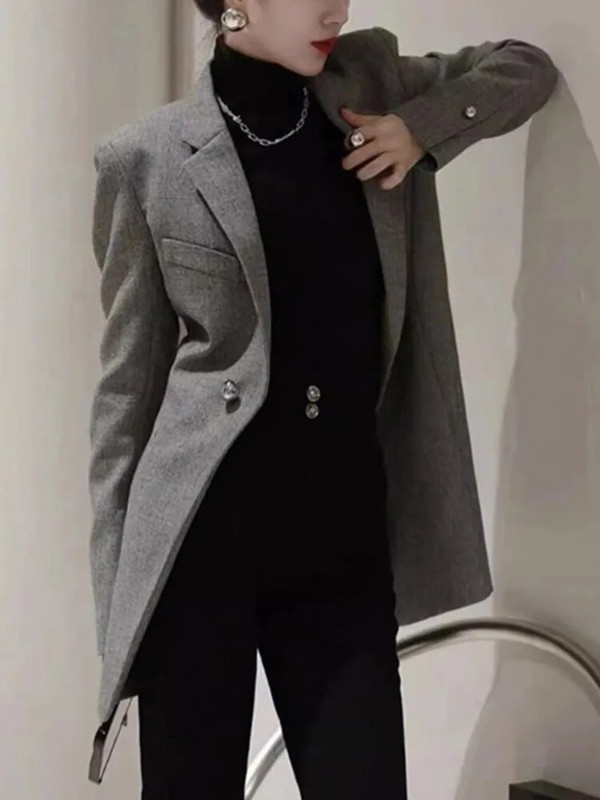 Jesenski, elegantni poslovni uredski blejzer odijelo Ženske jednobojne šik ležerne jakne Hlače visokog struka Komplet od 2 komada Ženska odjeća Novo