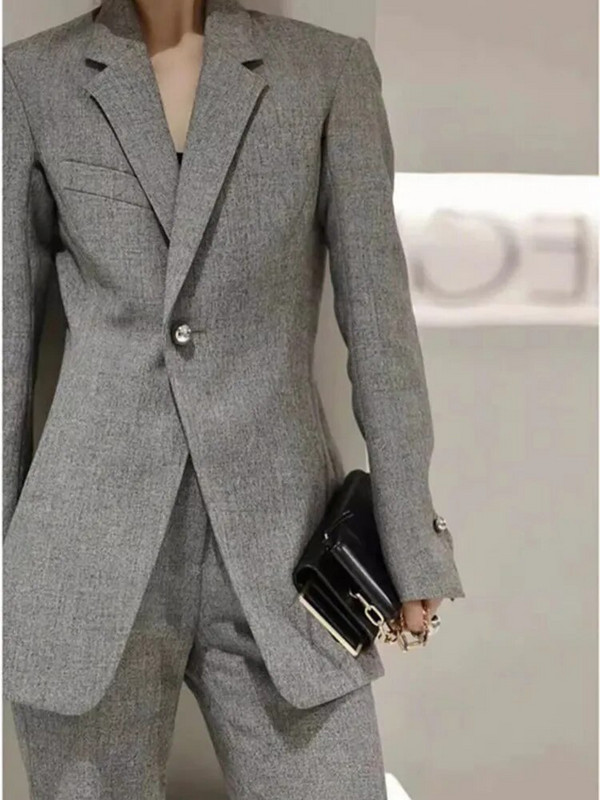 Jesenski, elegantni poslovni uredski blejzer odijelo Ženske jednobojne šik ležerne jakne Hlače visokog struka Komplet od 2 komada Ženska odjeća Novo