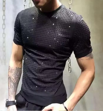 S-5X Hot drill тениска Мъжка тениска с къс ръкав в европейски стил с кристали