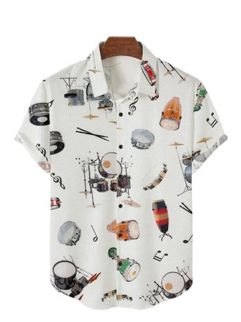 Мъжка широка хавайска риза, риза с къс ръкав с щампи на черепа, лятна ежедневна блуза с обикновени копчета, тениска в плажен стил