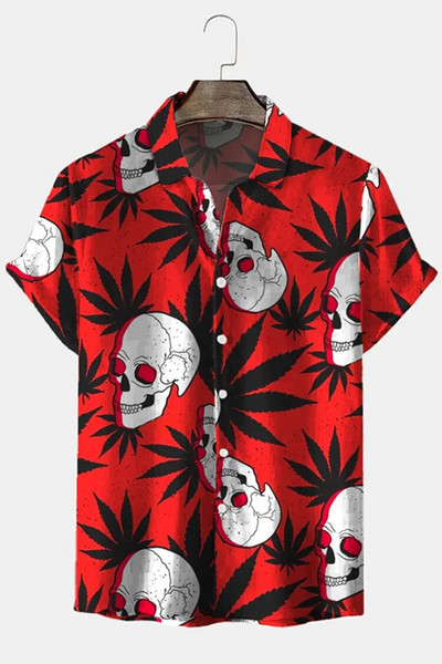 Meeste avara lõikega Hawaii särk, lühikeste varrukatega pealuu mustriga särk, suvine vabaaja tavaline nööbiga pluus, rannastiilis T-särk fo