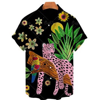 Ризи с 3d печат на динозаври Мъжки дамски хавайски ризи Мъжки професионални блузи Призрачна риза с ревери Cuba Camisa Мъжко облекло Птица