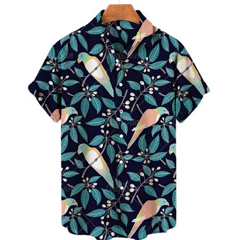 Ризи с 3d печат на динозаври Мъжки дамски хавайски ризи Мъжки професионални блузи Призрачна риза с ревери Cuba Camisa Мъжко облекло Птица