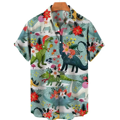 Dinosaur 3d Print Πουκάμισα Ανδρικά Γυναικεία Πουκάμισα Χαβάης Ανδρικές Επαγγελματικές Μπλούζες απόκοσμο πουκάμισο με πέτο Cuba Camisa Ανδρικά ρούχα Bird