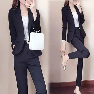 Σετ παντελόνι δύο τεμαχίων για γυναίκες Μαύρο κοστούμι παντελονιού Blazer και outfit γραφείο Επαγγελματικά γυναικεία 2 παντελόνια Προώθηση Wear To Work