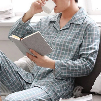 Комплект пижами от 100% памук SUO&CHAO за мъже, свободни ежедневни карирани пижами, пижами, домашни дрехи, нощница, домашно облекло