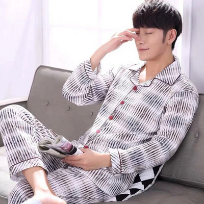 SUO&CHAO Komplet pidžama od 100% pamuka za muškarce, široka, ležerna karirana spavaćica, pidžama, kućna odjeća, spavaćica, kućna odjeća