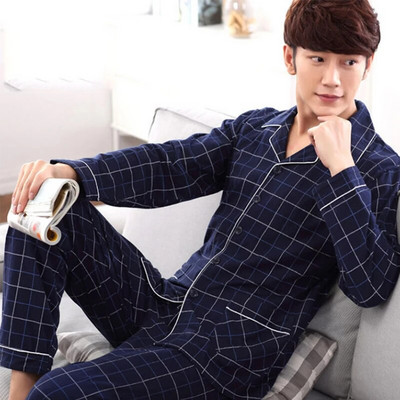 SUO&CHAO Komplet pidžama od 100% pamuka za muškarce, široka, ležerna karirana spavaćica, pidžama, kućna odjeća, spavaćica, kućna odjeća