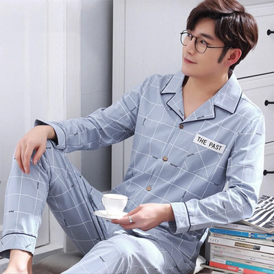 SUO&CHAO Komplet pidžama od 100% pamuka za muškarce, široka, ležerna karirana spavaćica, pidžama, kućna odjeća, spavaćica, kućna odjeća