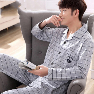 SUO&CHAO Komplet pidžama od 100% pamuka za muškarce, široka, ležerna karirana spavaćica, pidžama, kućna odjeća, spavaćica, kućna odjeća