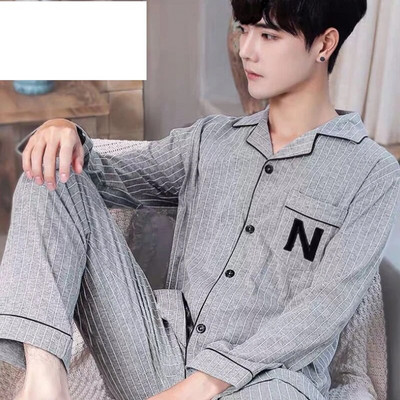 SUO&CHAO Komplet pidžama od 100% pamuka za muškarce, široka, ležerna karirana spavaćica, pidžama, kućna odjeća, spavaćica, kućna odjeća