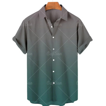 Мъжка лятна щампована риза в хавайски стил Ежедневна модна риза с преливащ модел Harajuku с къси ръкави и едноредов ревер, луксозна