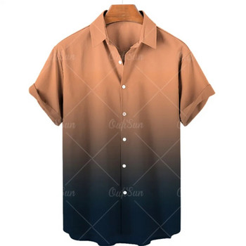 Ανδρικό καλοκαιρινό εμπριμέ πουκάμισο σε στυλ χαβανέζικης μόδας με μοτίβο ντεγκραντέ Harajuku κοντό μανίκι μονό στήθος Luxur