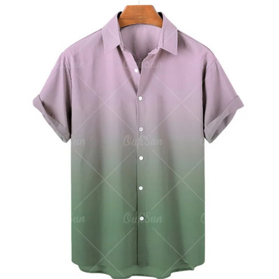 Meeste Hawaii stiilis suvine trükitud särk vabaaja moe gradientmustriga Harajuku lühikeste varrukatega ülemine rev, üherealine luksuslik