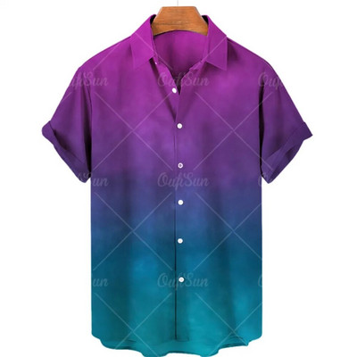 Meeste Hawaii stiilis suvine trükitud särk vabaaja moe gradientmustriga Harajuku lühikeste varrukatega ülemine rev, üherealine luksuslik