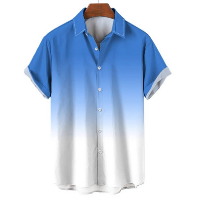 Meeste Hawaii stiilis suvine trükitud särk vabaaja moe gradientmustriga Harajuku lühikeste varrukatega ülemine rev, üherealine luksuslik