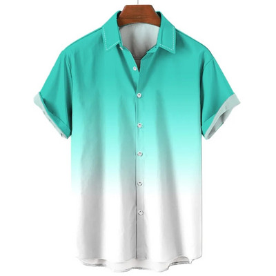 Meeste Hawaii stiilis suvine trükitud särk vabaaja moe gradientmustriga Harajuku lühikeste varrukatega ülemine rev, üherealine luksuslik