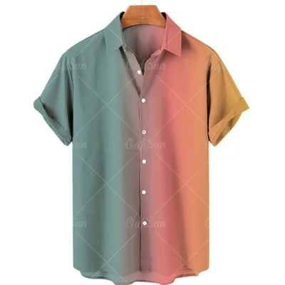 Meeste Hawaii stiilis suvine trükitud särk vabaaja moe gradientmustriga Harajuku lühikeste varrukatega ülemine rev, üherealine luksuslik