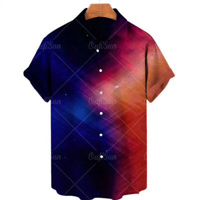 Meeste Hawaii stiilis suvine trükitud särk vabaaja moe gradientmustriga Harajuku lühikeste varrukatega ülemine rev, üherealine luksuslik