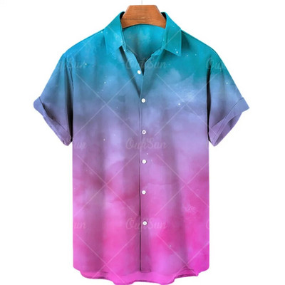 Meeste Hawaii stiilis suvine trükitud särk vabaaja moe gradientmustriga Harajuku lühikeste varrukatega ülemine rev, üherealine luksuslik