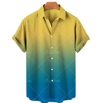 Meeste Hawaii stiilis suvine trükitud särk vabaaja moe gradientmustriga Harajuku lühikeste varrukatega ülemine rev, üherealine luksuslik