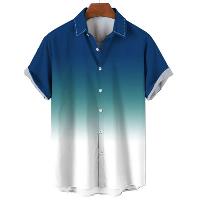 Meeste Hawaii stiilis suvine trükitud särk vabaaja moe gradientmustriga Harajuku lühikeste varrukatega ülemine rev, üherealine luksuslik