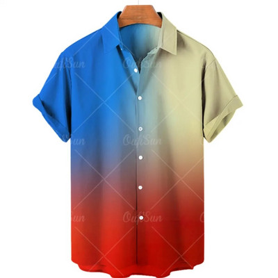 Meeste Hawaii stiilis suvine trükitud särk vabaaja moe gradientmustriga Harajuku lühikeste varrukatega ülemine rev, üherealine luksuslik