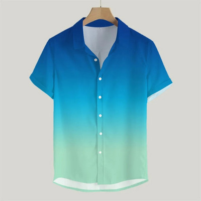 Meeste Hawaii stiilis suvine trükitud särk vabaaja moe gradientmustriga Harajuku lühikeste varrukatega ülemine rev, üherealine luksuslik