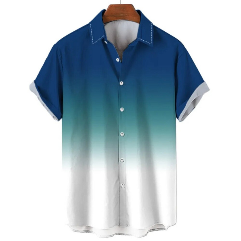 Meeste Hawaii stiilis suvine trükitud särk vabaaja moe gradientmustriga Harajuku lühikeste varrukatega ülemine rev, üherealine luksuslik