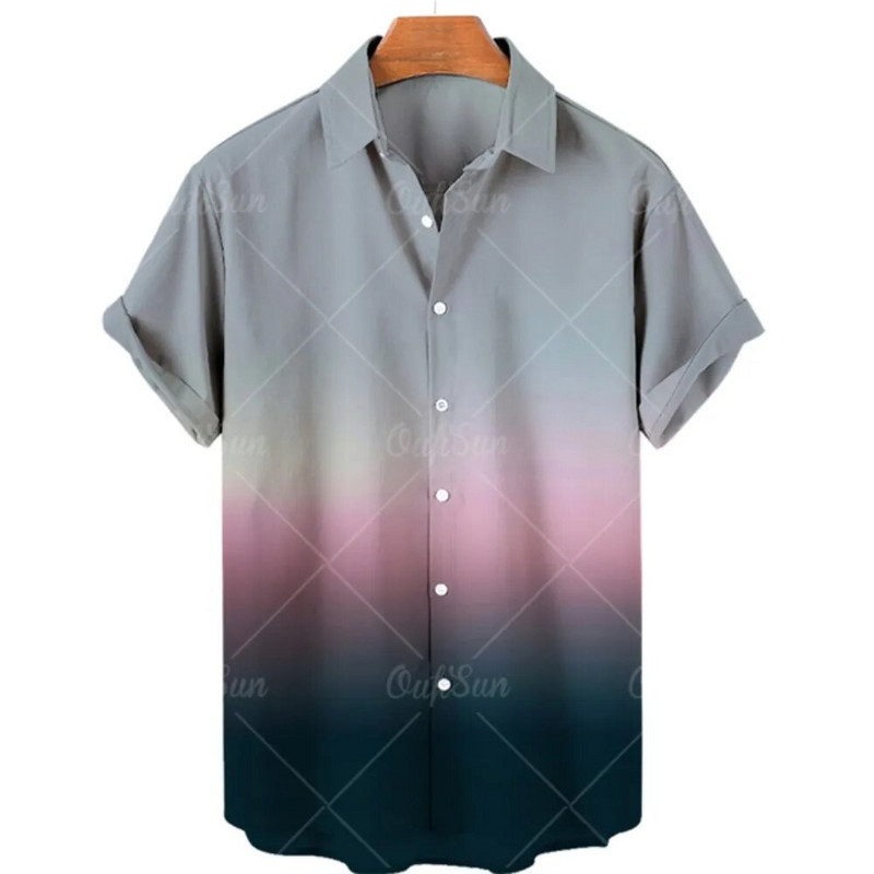 Meeste Hawaii stiilis suvine trükitud särk vabaaja moe gradientmustriga Harajuku lühikeste varrukatega ülemine rev, üherealine luksuslik
