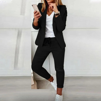 Costume de damă de afaceri pentru birou, cu pantaloni, costum și pantaloni cu mânecă lungă pentru damă, primăvară, toamnă, slim fit, set în două piese, ținute de stradă