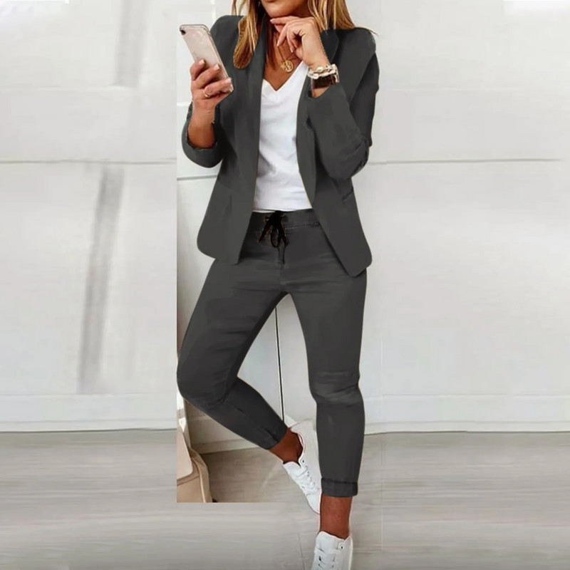 Costume de damă de afaceri pentru birou, cu pantaloni, costum și pantaloni cu mânecă lungă pentru damă, primăvară, toamnă, slim fit, set în două piese, ținute de stradă
