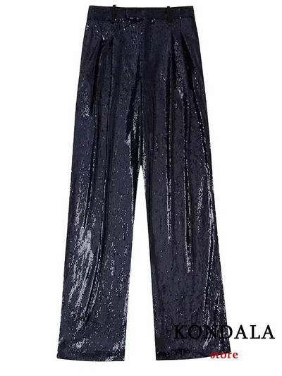 KONDALA Vintage žensko odijelo sa šljokicama, modni 2023, crni sako s V izrezom, jednoredno kopčanje + elegantni komplet ravnih hlača visokog struka