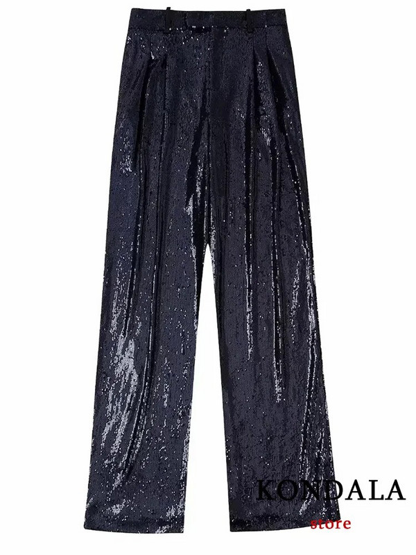 KONDALA Vintage žensko odijelo sa šljokicama, modni 2023, crni sako s V izrezom, jednoredno kopčanje + elegantni komplet ravnih hlača visokog struka