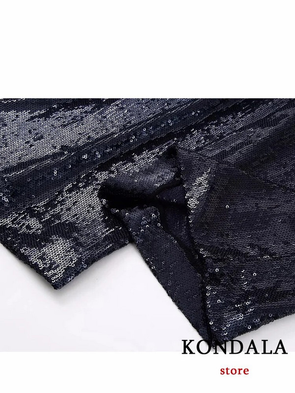 KONDALA Vintage žensko odijelo sa šljokicama, modni 2023, crni sako s V izrezom, jednoredno kopčanje + elegantni komplet ravnih hlača visokog struka