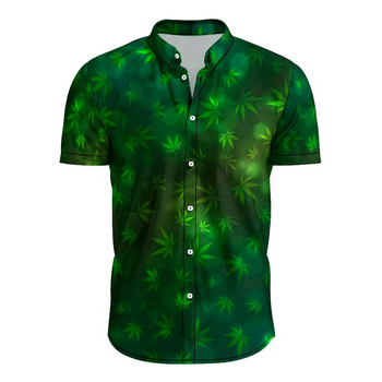 Green Weed Leaf 3D πουκάμισο Hawaii Ανδρικό πουκάμισο καλοκαιρινό κοντομάνικο ανδρικό πουκάμισο 2023 Oversized 5XL πουκάμισο Streetwear Loose Tees