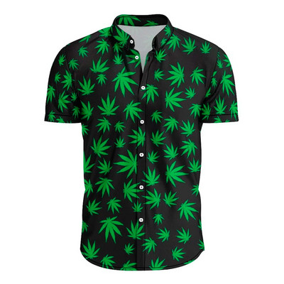 Green Weed Leaf 3D риза Хавайска риза Мъжка лятна риза с къс ръкав Мъжки ризи 2023 Голяма 5XL риза Streetwear Свободни тениски