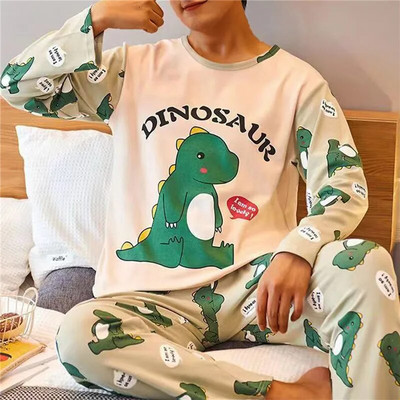 Muški komplet pidžama veće veličine Jednobojna pletena pamučna pidžama s okruglim izrezom za muškarce 4xl pidžama Jesen Zima Ležerna muška spavaća odjeća