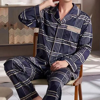 2023 Мъжки термо пижами Комплекти с дълъг ръкав Дълги панталони Ежедневно домакинско облекло Костюм Зимно есенно облекло Спално облекло с кариран модел