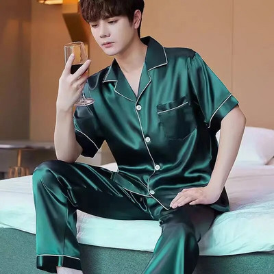 Pidžame za muškarce Kućna odjeća Svileni satenski odjevni predmeti za spavanje Kompleti pidžama dugih rukava Zimske majice za spavanje Hlače velika spavaća odjeća